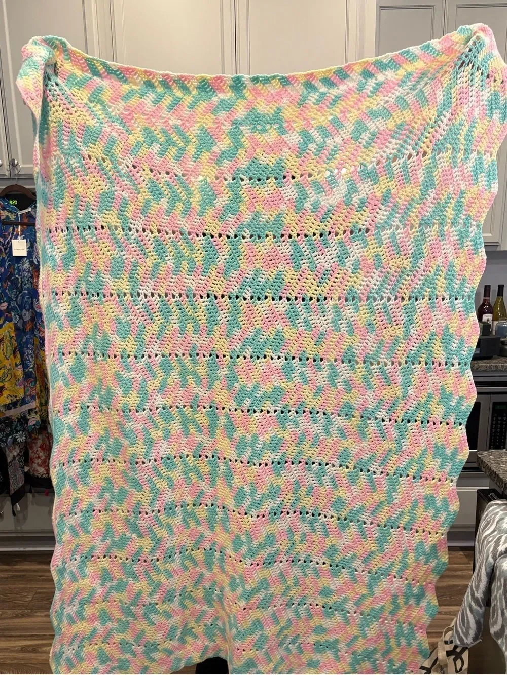 Pastel Multicolor Crochet Throw Blanket - Soft Acrylic